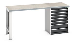 Bott Cubio Pedestal Bench with Lino Top & 7 Drawers - 2000mm Wide  x 750mm Deep x 940mm High. Workbench consists of the following components for easy self assembly:... 940mm Standing Bench for Workshops Industrial Engineers